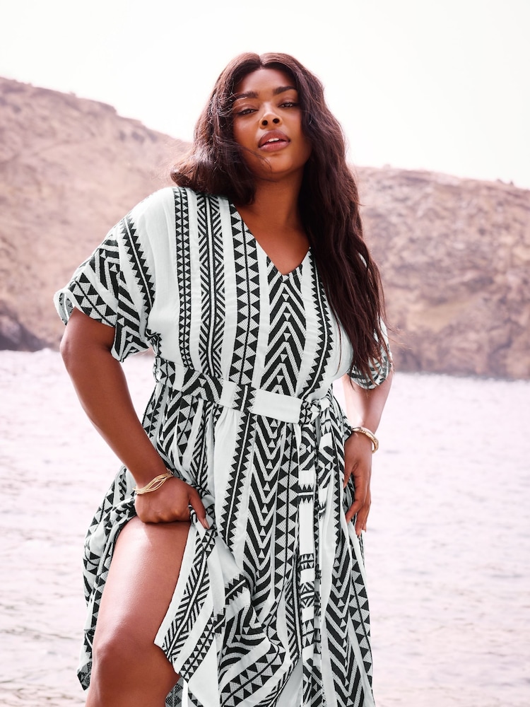 Yours Curve Black Print Embroidered Maxi Dress - Image 1 of 7