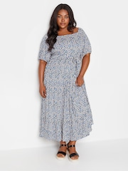 Yours Curve Blue Ditsy Floral Tiered Maxi Dress - Image 2 of 5