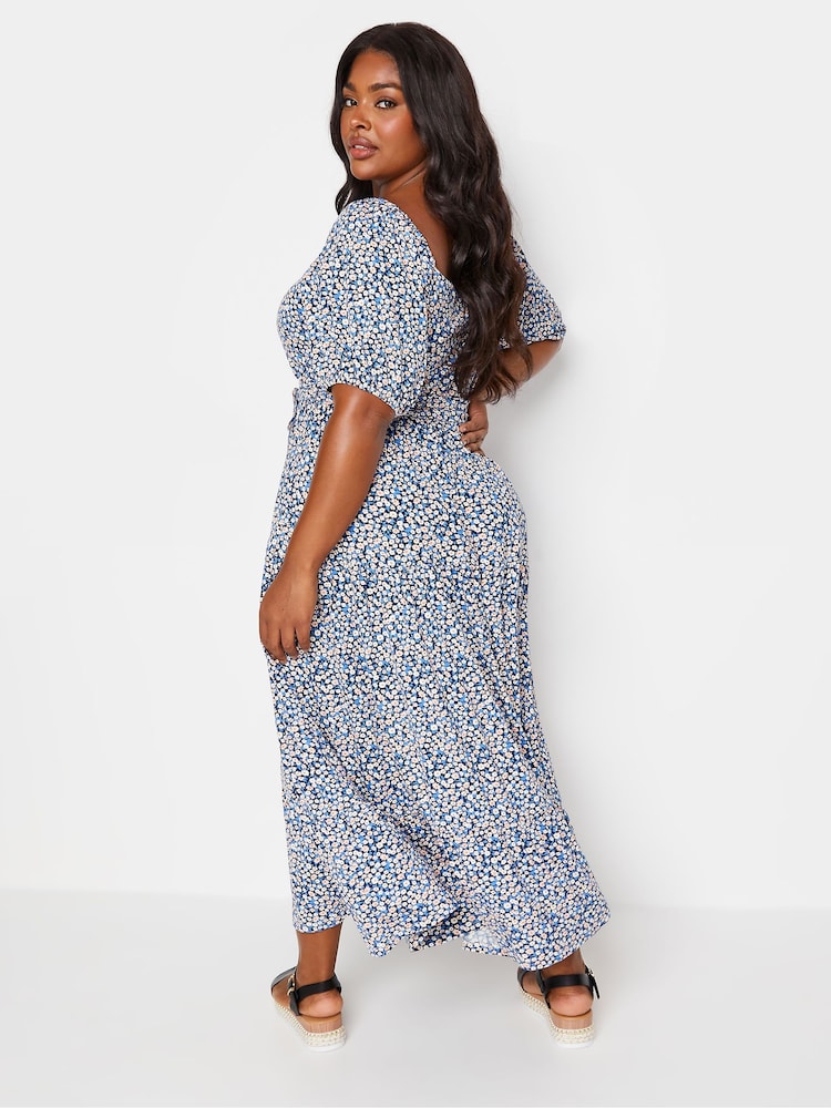 Buy Yours Curve Blue Ditsy Floral Tiered Maxi Dress from Next USA