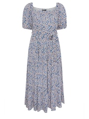 Yours Curve Blue Ditsy Floral Tiered Maxi Dress - Image 5 of 5