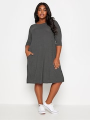 Yours Curve Black Black Polka Dot Pocket Dress - Image 1 of 4