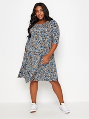 Yours Curve Blue Black Polka Dot Pocket Dress - Image 2 of 5