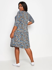 Yours Curve Blue Black Polka Dot Pocket Dress - Image 3 of 5