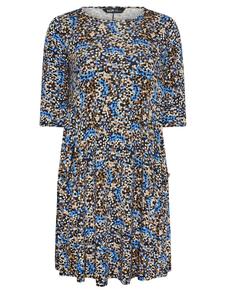 Yours Curve Blue Black Polka Dot Pocket Dress - Image 5 of 5