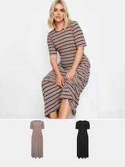 Черный & Браун в полоску - Yours Curve Ребристое распашное платье макси 2 Pack - Изображение 1 из 8