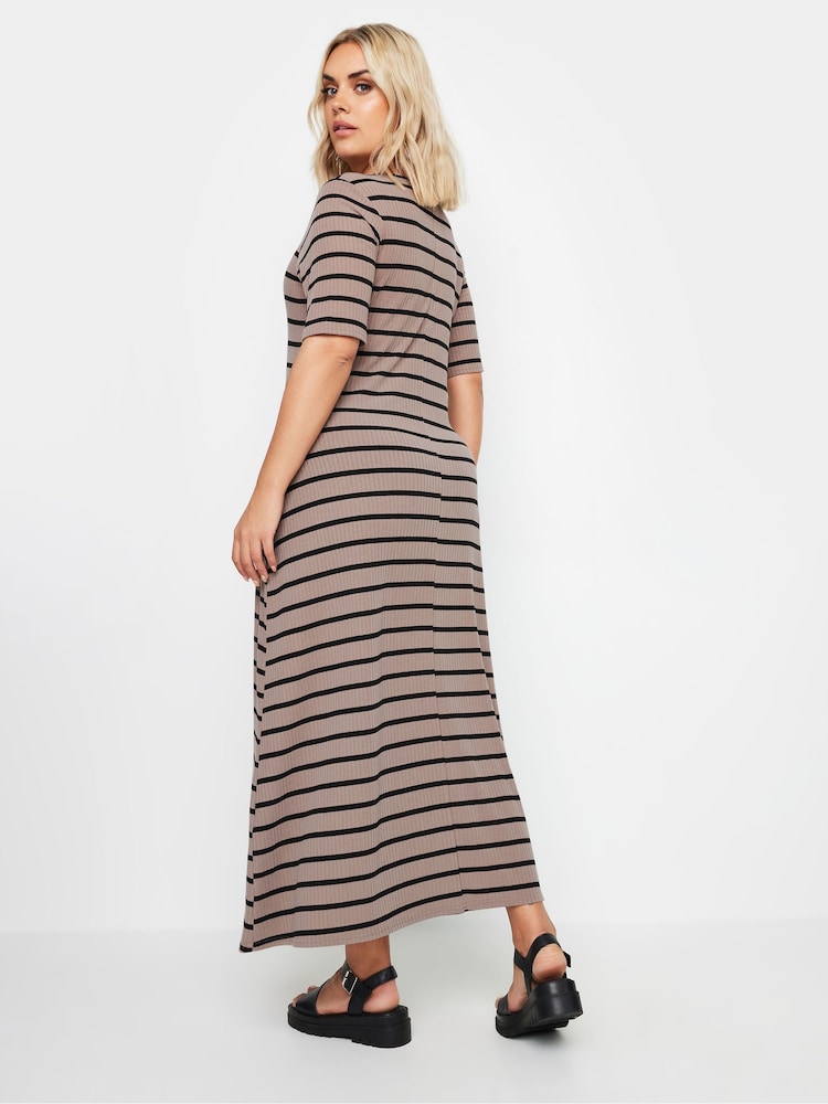 Yours Curve Black & Brown Stripe Ribbed Swing Maxi Dresses 2 Pack - Image 4 of 8