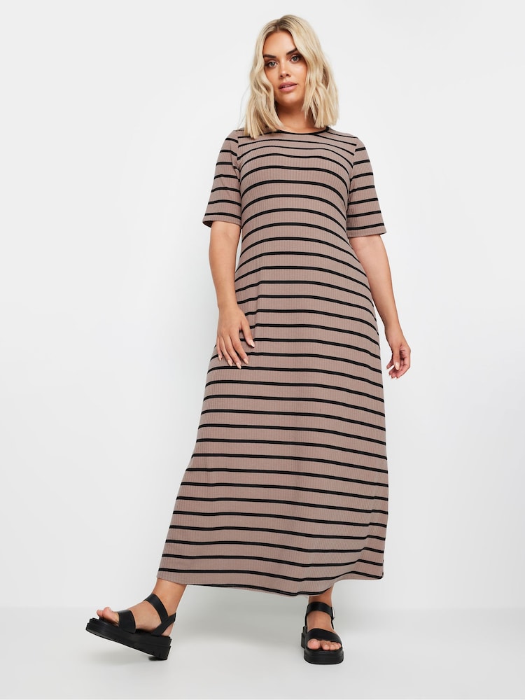Yours Curve Black & Brown Stripe Ribbed Swing Maxi Dresses 2 Pack - Image 5 of 8