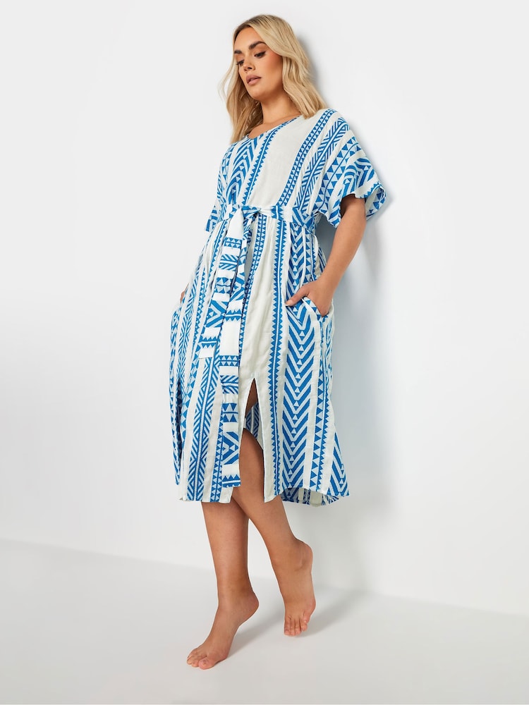 Yours Curve Blue Print Embroidered Maxi Dress - Image 1 of 5