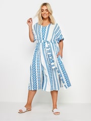 Yours Curve Blue Print Embroidered Maxi Dress - Image 2 of 5