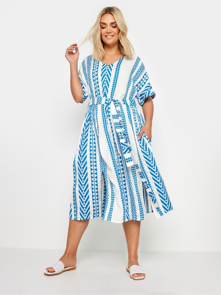 Yours Curve Blue Print Embroidered Maxi Dress - Image 2 of 5