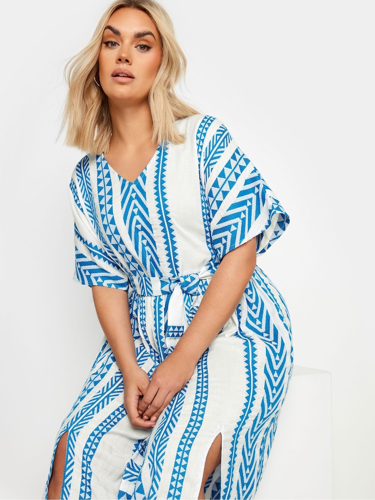 Buy Yours Curve Blue Print Embroidered Maxi Dress from Next Luxembourg