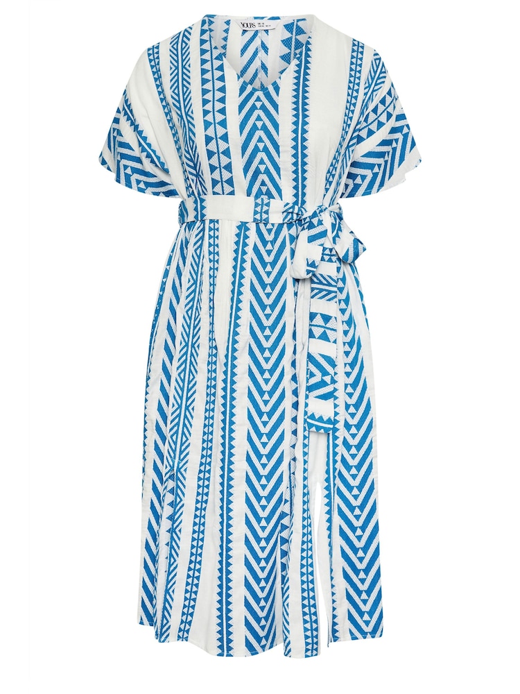 Yours Curve Blue Print Embroidered Maxi Dress - Image 5 of 5