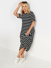 Yours Curve Black & White Stripe Ribbed Swing Maxi Dresses 2 Pack - Image 2 of 6