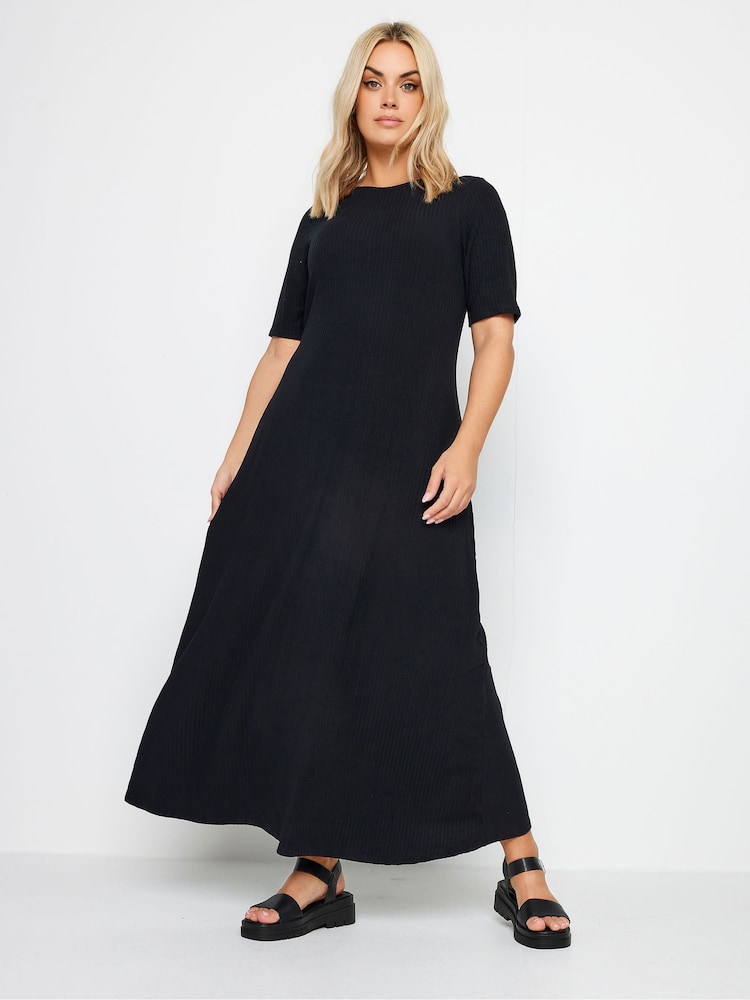Yours Curve Black & White Stripe Ribbed Swing Maxi Dresses 2 Pack - Image 3 of 6