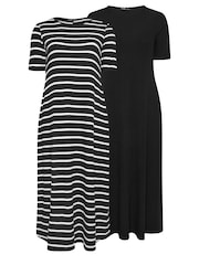 Yours Curve Black & White Stripe Ribbed Swing Maxi Dresses 2 Pack - Image 6 of 6
