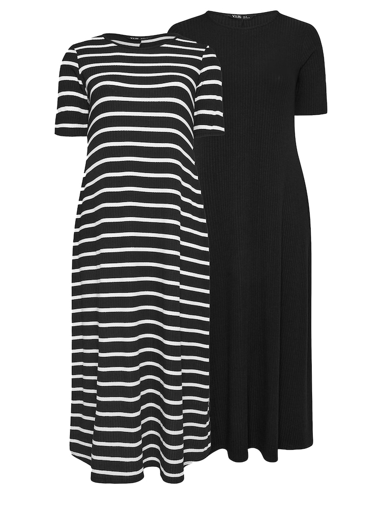 Yours Curve Black & White Stripe Ribbed Swing Maxi Dresses 2 Pack - Image 6 of 6