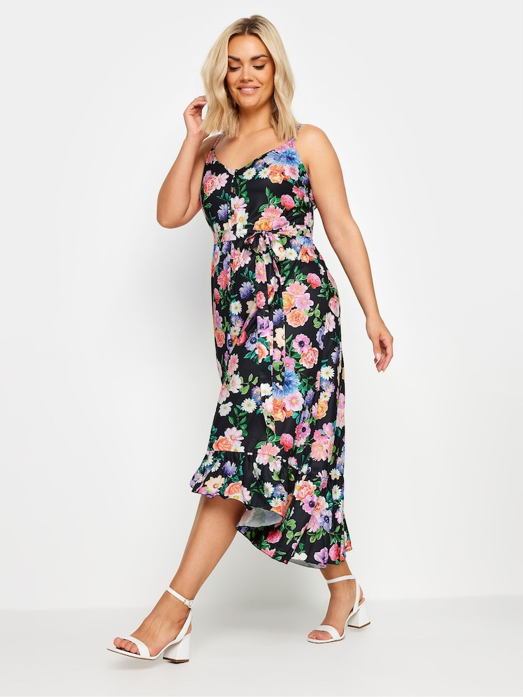 Yours Curve Black Frill Hem Dress - Image 2 of 5