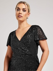 Yours Curve Black Sequin Wrap Shift Dress - Image 2 of 6