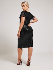 Yours Curve Black Sequin Wrap Shift Dress - Image 3 of 6