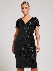 Yours Curve Black Sequin Wrap Shift Dress - Image 4 of 6