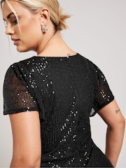 Yours Curve Black Sequin Wrap Shift Dress - Image 5 of 6