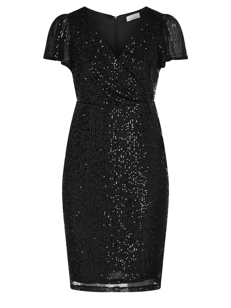 Yours Curve Black Sequin Wrap Shift Dress - Image 6 of 6