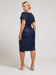 Yours Curve Blue Sequin Wrap Shift Dress - Image 3 of 6