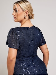 Yours Curve Blue Sequin Wrap Shift Dress - Image 5 of 6