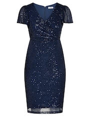 Yours Curve Blue Sequin Wrap Shift Dress - Image 6 of 6