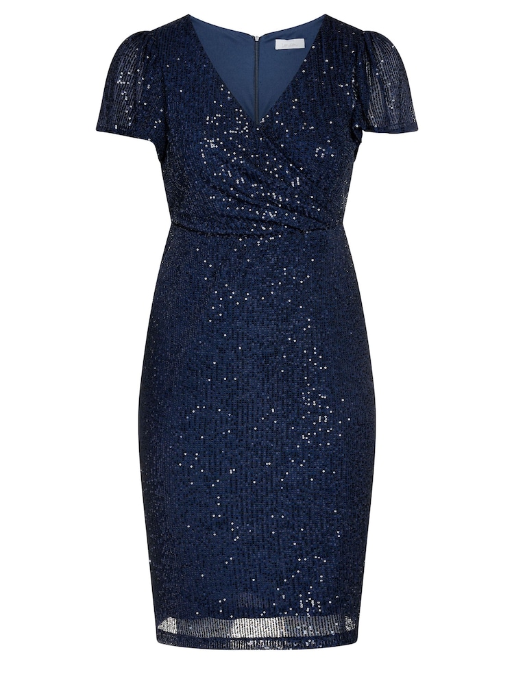 Yours Curve Blue Sequin Wrap Shift Dress - Image 6 of 6