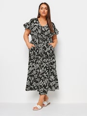 Yours Curve Black Dotted Leaf Print Linen Maxi Dress - Image 2 of 6