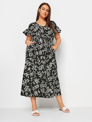 Yours Curve Black Dotted Leaf Print Linen Maxi Dress - Image 3 of 6