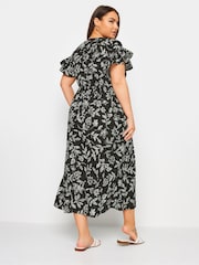 Yours Curve Black Dotted Leaf Print Linen Maxi Dress - Image 4 of 6