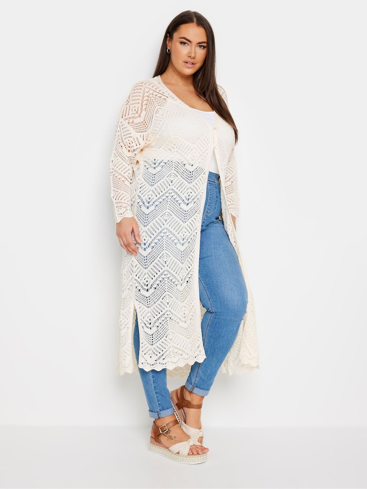Yours Curve White Maxi Crochet Cardigan - Image 1 of 5