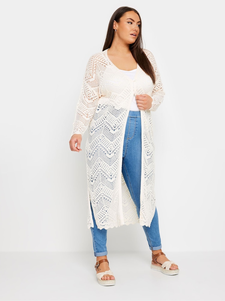 Yours Curve White Maxi Crochet Cardigan - Image 2 of 5