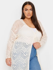 Yours Curve White Maxi Crochet Cardigan - Image 4 of 5