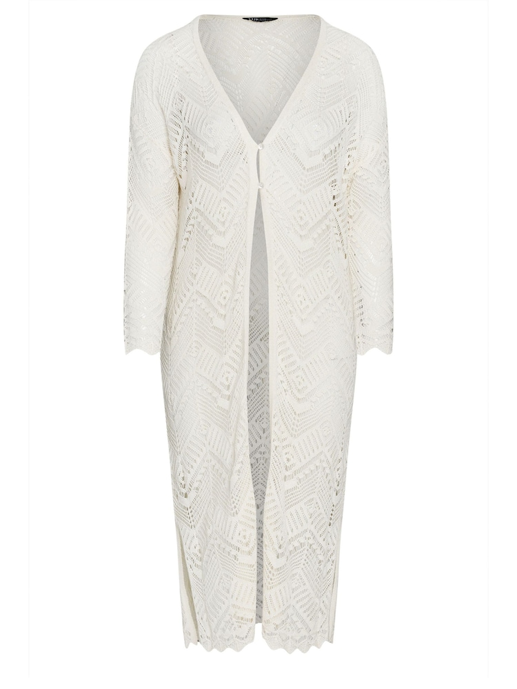 Yours Curve White Maxi Crochet Cardigan - Image 5 of 5