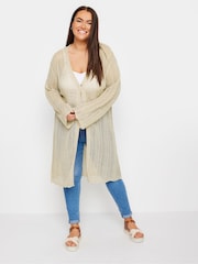Yours Curve Natural Midi Pointelle Cardigan - Image 2 of 5