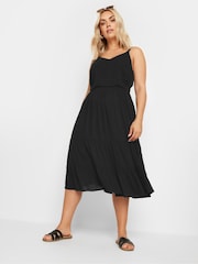 Yours Curve Black Crochet Crinkle Midaxi Dress - Image 1 of 5