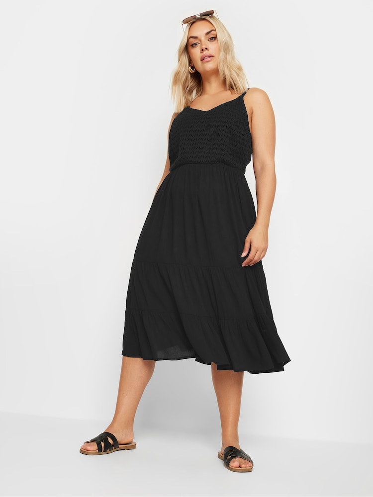 Yours Curve Black Crochet Crinkle Midaxi Dress - Image 1 of 5 Yours Curve Black Crochet Crinkle Midaxi Dress - Image 1 of 5