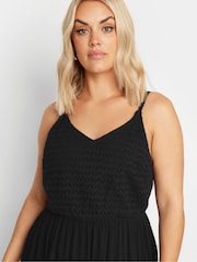 Yours Curve Black Crochet Crinkle Midaxi Dress - Image 2 of 5