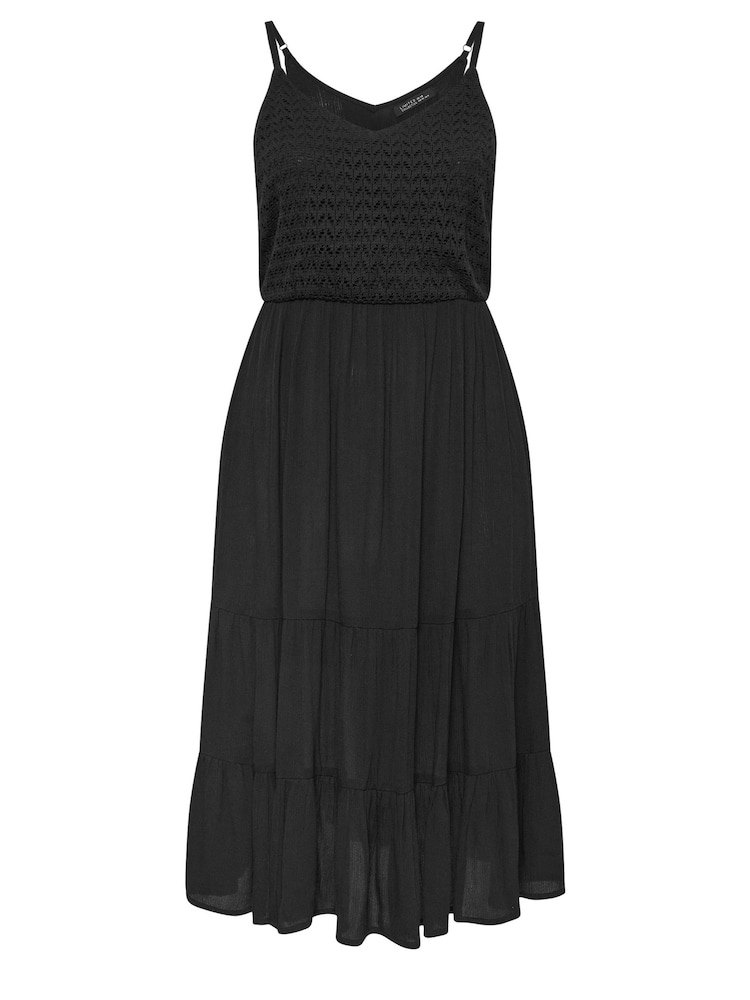 Yours Curve Black Crochet Crinkle Midaxi Dress - Image 5 of 5