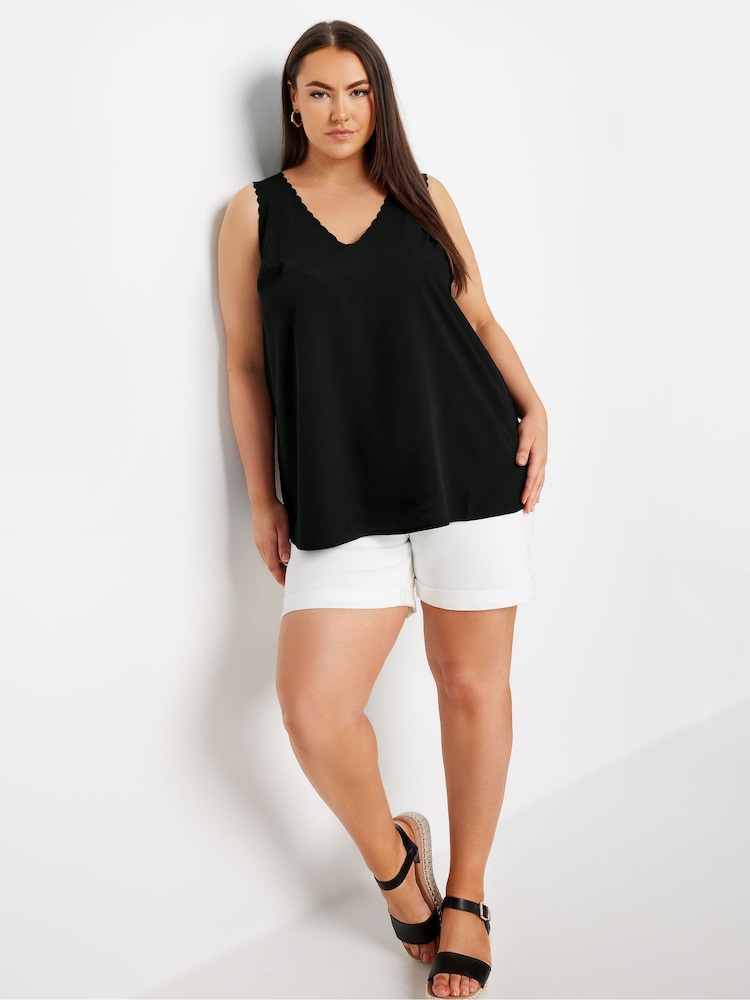 Yours Curve Black Scallop Edge Cami - Image 2 of 5