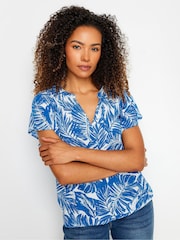 M&Co Blue Leaf Print Short Sleeve Top - Image 1 of 5