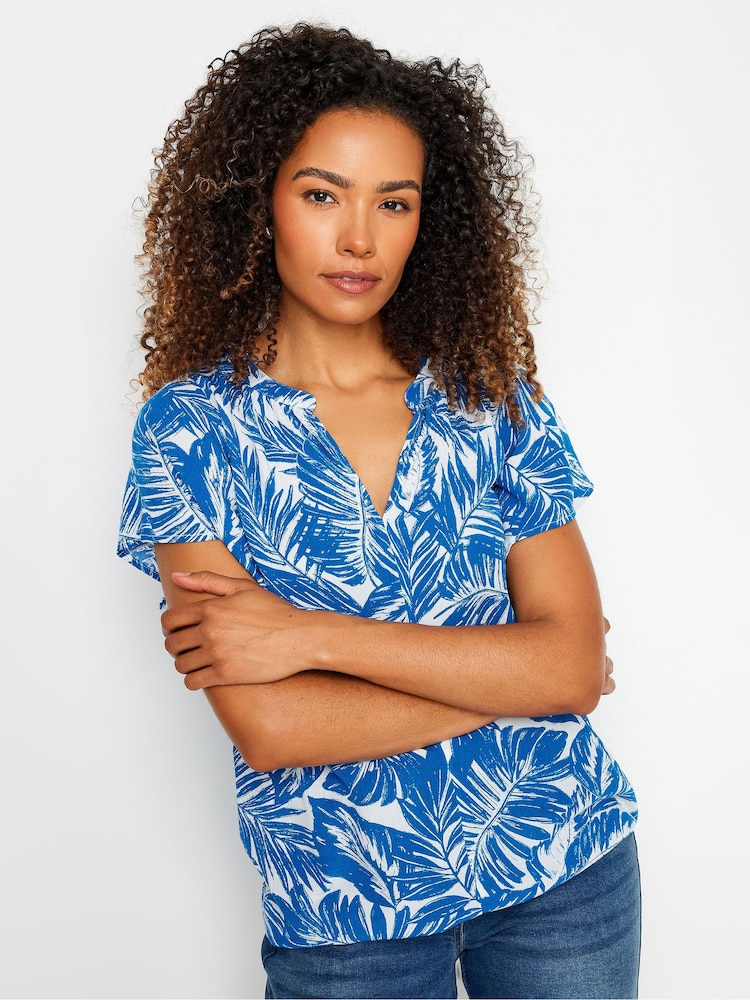 M&Co Blue Leaf Print Short Sleeve Top - Image 1 of 5