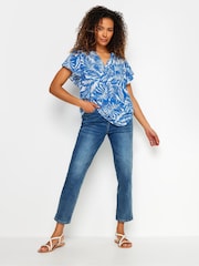 M&Co Blue Leaf Print Short Sleeve Top - Image 2 of 5