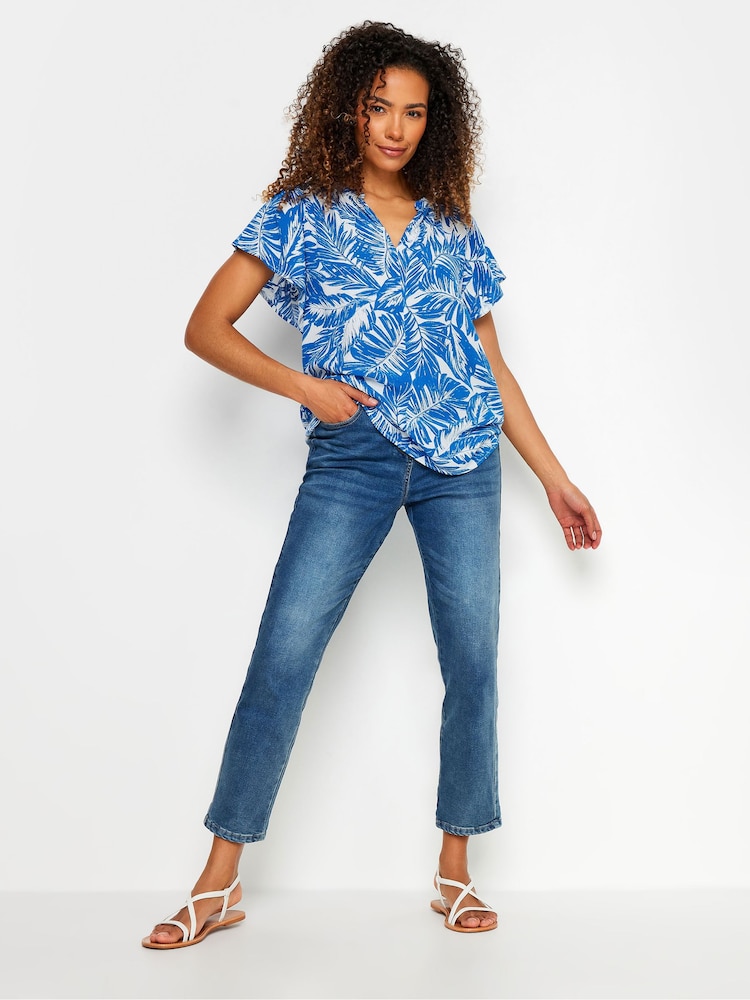M&Co Blue Leaf Print Short Sleeve Top - Image 2 of 5
