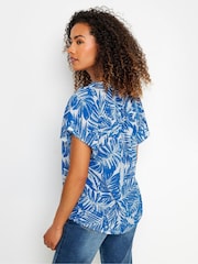 M&Co Blue Leaf Print Short Sleeve Top - Image 3 of 5