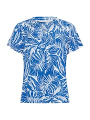 M&Co Blue Leaf Print Short Sleeve Top - Image 5 of 5