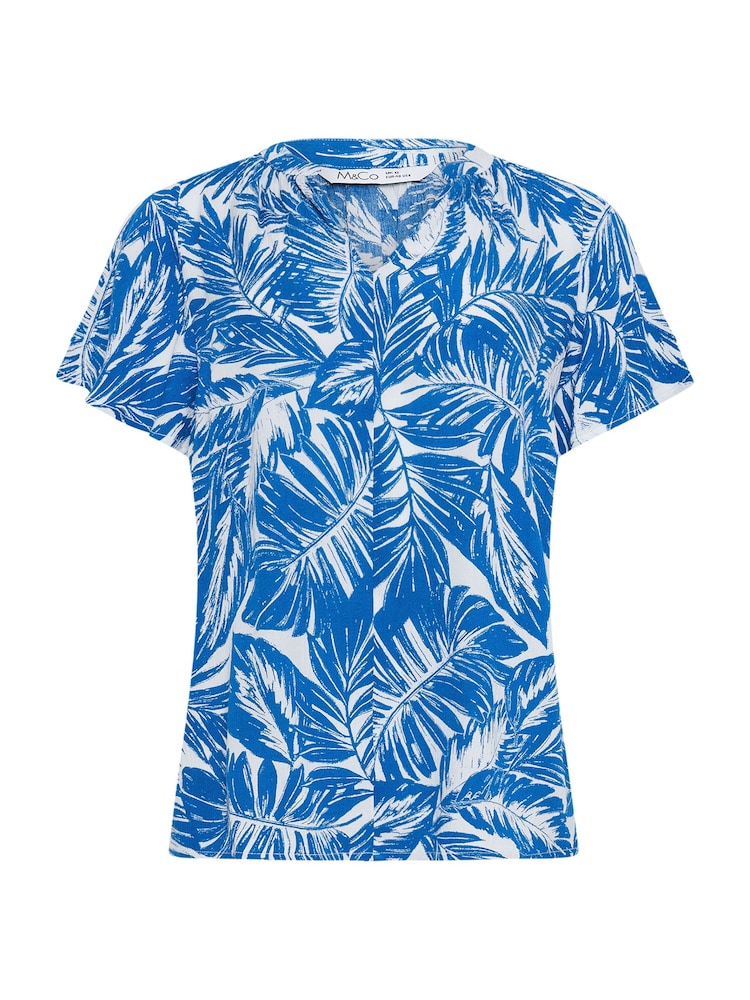 M&Co Blue Leaf Print Short Sleeve Top - Image 5 of 5